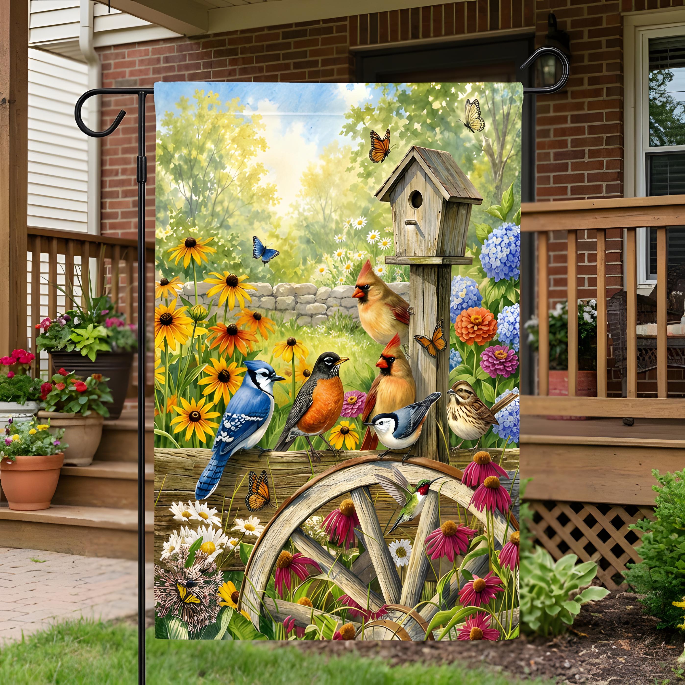 Spring Hummingbird Garden Flag PNG, Flower Bird Welcome Flag Design ...