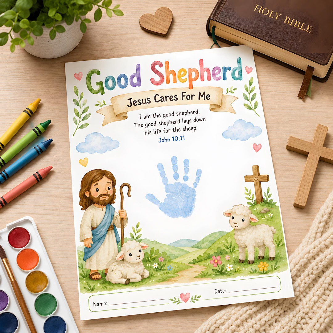 Good Shepherd Handprint Craft Printable, John 10:11 Bible Verse Craft ...