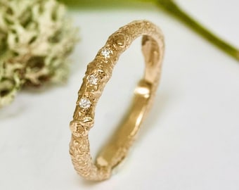Gold and Diamond Nature Wedding Ring, 9ct Gold Twig Wedding Band