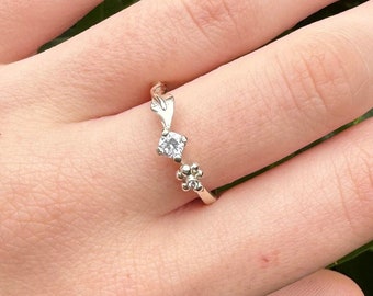 Dainty Diamond Ariel Leaf Engagement ring, White Gold Nature Inspired Ring