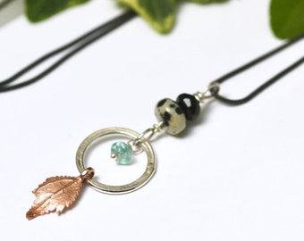 Silver and Apatite Dreamcatcher Leaf Necklace, Woodland Nature Necklace