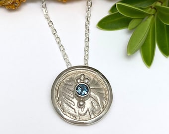 Boudicca Silver Shield Necklace, Blue Topaz Circle Pendant