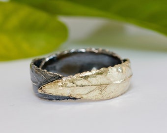 Three Leaf Gold and Silver Ring, Mixed Metal Nature Wedding Ring, Gold Thumb Ring