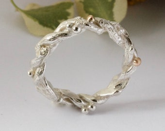 Organic Silver Band Ring, Entwined Forest Twig Ring, Alternative Wedding Branch Ring