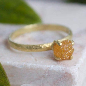 Raw Diamond Engagement Ring, 18ct Gold Rough Orange Diamond Ring