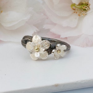 Cherry Blossom Ring. Mixed Metal Silver and Gold. Nature Jewellery image 3