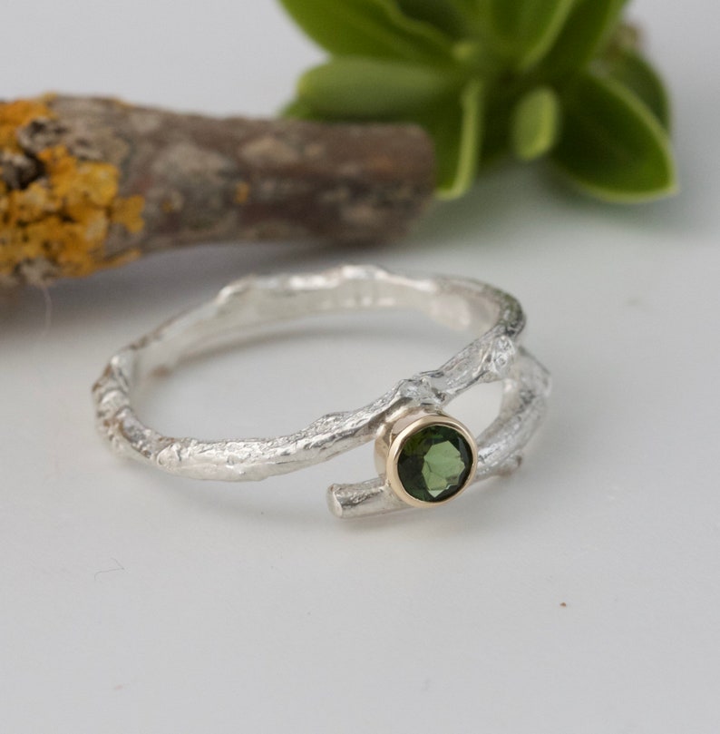 Green Tourmaline Woodland Twig Ring, Alternative Engagement Ring image 7
