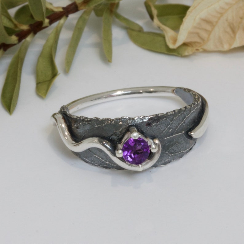 Silver Woodland Leaf Ring Rustic Leaf Ring Etsy UK