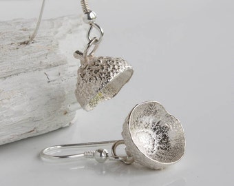 Silver Acorn Cup Earrings-acorn cups-woodland earrings-nature jewellery