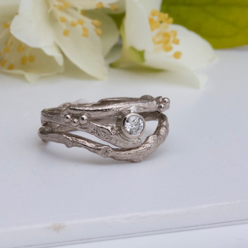 Twig Engagement Ring Set, 18ct White Gold and Diamond Rings, alternative handmade engagement ring, elvish rings image 9