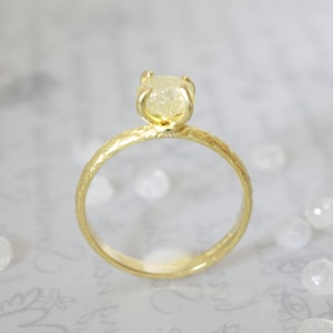 18ct Gold Rough Uncut Diamond Ring, Raw Diamond Gold Engagement Ring 18ct Yellow Gold