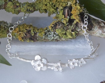 Cherry Blossom Bracelet, Silver Botanical Bracelet, Bridal Jewellery, Delicate Flower Bracelet