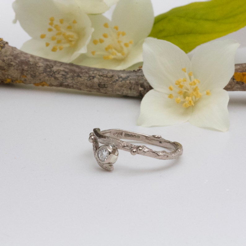 Twig Engagement Ring Set, 18ct White Gold and Diamond Rings, alternative handmade engagement ring, elvish rings image 5