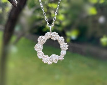 Rosy Posy Silver Flower Circle Necklace