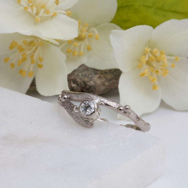 Twig Engagement Ring Set, 18ct White Gold and Diamond Rings, alternative handmade engagement ring, elvish rings image 6