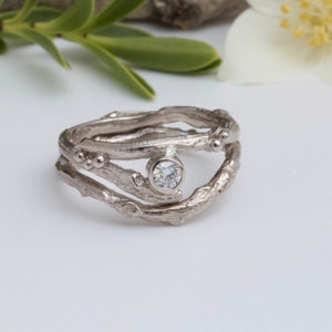 Twig Engagement Ring Set, 18ct White Gold and Diamond Rings, alternative handmade engagement ring, elvish rings image 2
