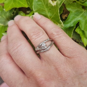 Twig Engagement Ring Set, 18ct White Gold and Diamond Rings, alternative handmade engagement ring, elvish rings image 3