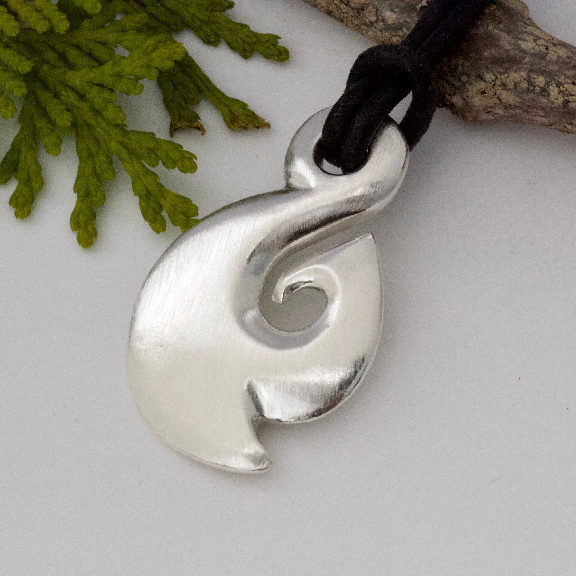 Solid Silver Maori Fish Hook Necklace-Maori Necklace-Tribal Necklace