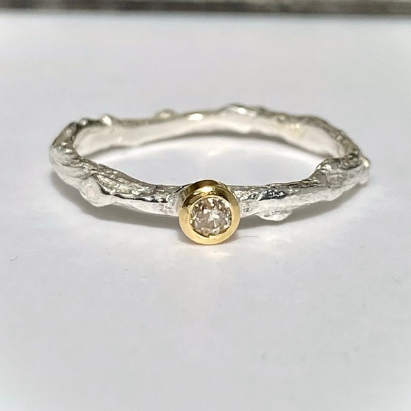 Recycled Diamond Twig Ring, Old Cut Diamond Engagement Ring, Diamond Stacking Ring