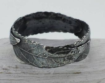 Oxidized Sterling Silver Leaf Ring: Rustic Thumb Ring