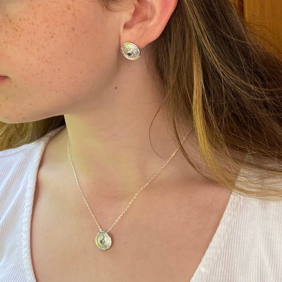 Boudicca Silver Shield Necklace Blue Topaz Circle Pendant Etsy