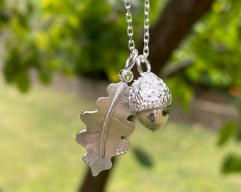 Oak Leaf and Acorn Silver Nature Necklace