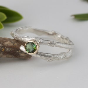 Green Tourmaline Woodland Twig Ring, Alternative Engagement Ring image 5