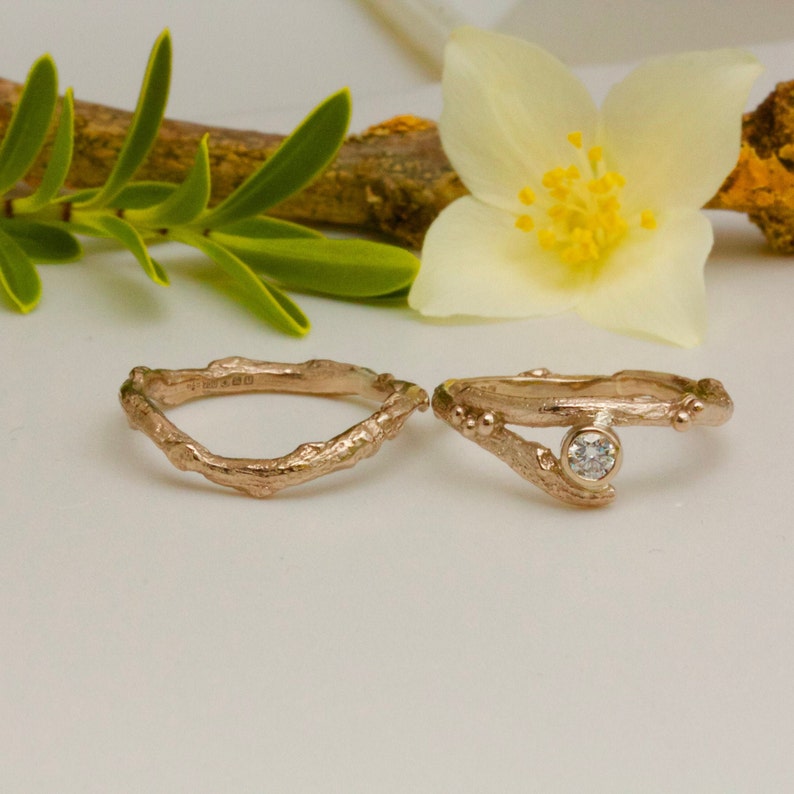 Twig Engagement Ring Set, 18ct White Gold and Diamond Rings, alternative handmade engagement ring, elvish rings image 10