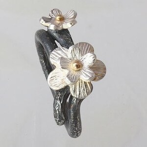 Cherry Blossom Ring. Mixed Metal Silver and Gold. Nature Jewellery image 7