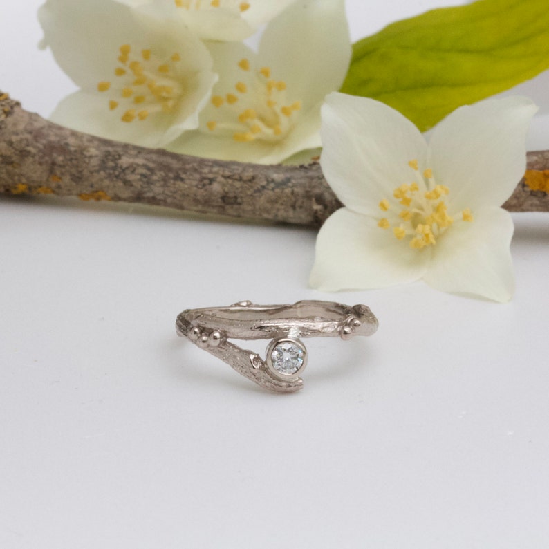 Twig Engagement Ring Set, 18ct White Gold and Diamond Rings, alternative handmade engagement ring, elvish rings image 4