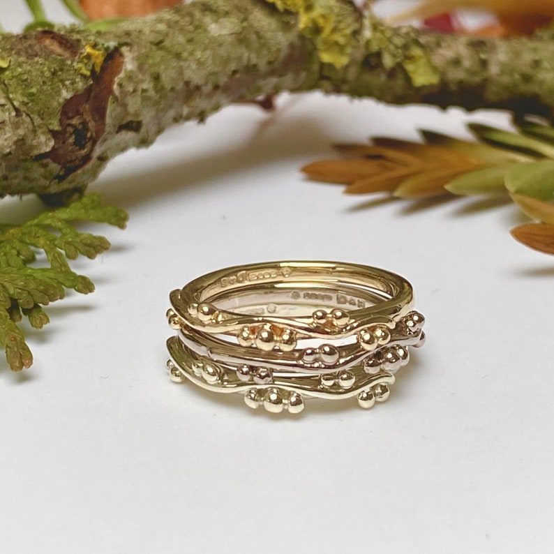 Solid gold or silver nature ring, wavy vine wedding band image 7