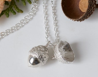 Forest Acorn Necklace, Silver Acorn and Acorn Cup Necklace-Woodland Necklace