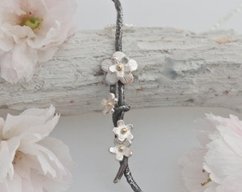 Cherry Blossom Flower Necklace-Silver and 18ct Gold Handmade Necklace