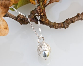 Silver Acorn Necklace, Woodland Gift for Women