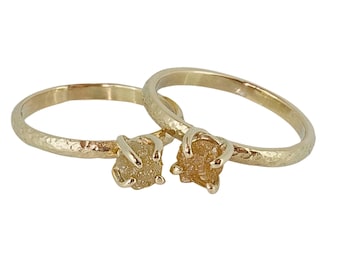 Yellow Gold Raw Diamond Engagement Ring: Handmade Alternative