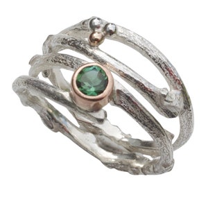 Green Tourmaline Woodland Twig Ring, Alternative Engagement Ring image 2