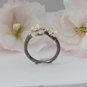 Cherry Blossom Ring. Mixed Metal Silver and Gold. Nature Jewellery image 4