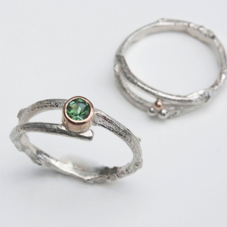 Green Tourmaline Woodland Twig Ring, Alternative Engagement Ring image 4