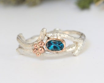 London Blue Topaz Twig Ring, alternative engagement ring