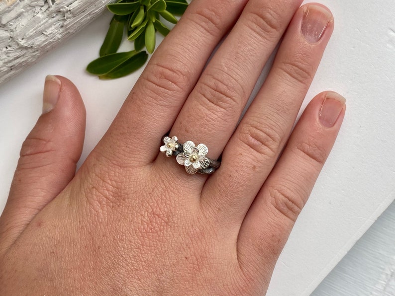 Cherry Blossom Ring. Mixed Metal Silver and Gold. Nature Jewellery image 8