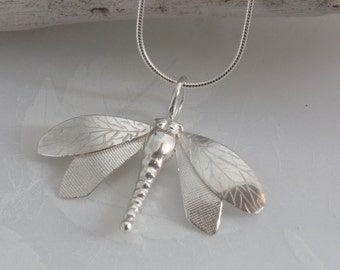 Handmade Silver Dragonfly Necklace-dragonfly pendant-large dragonfly necklace