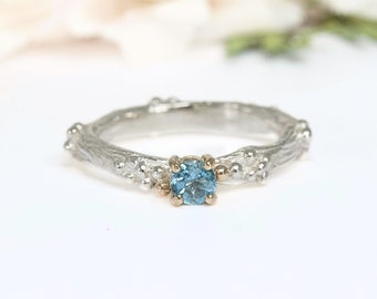 Woodland Berry Ring, silver and gold Aquamarine nature ring