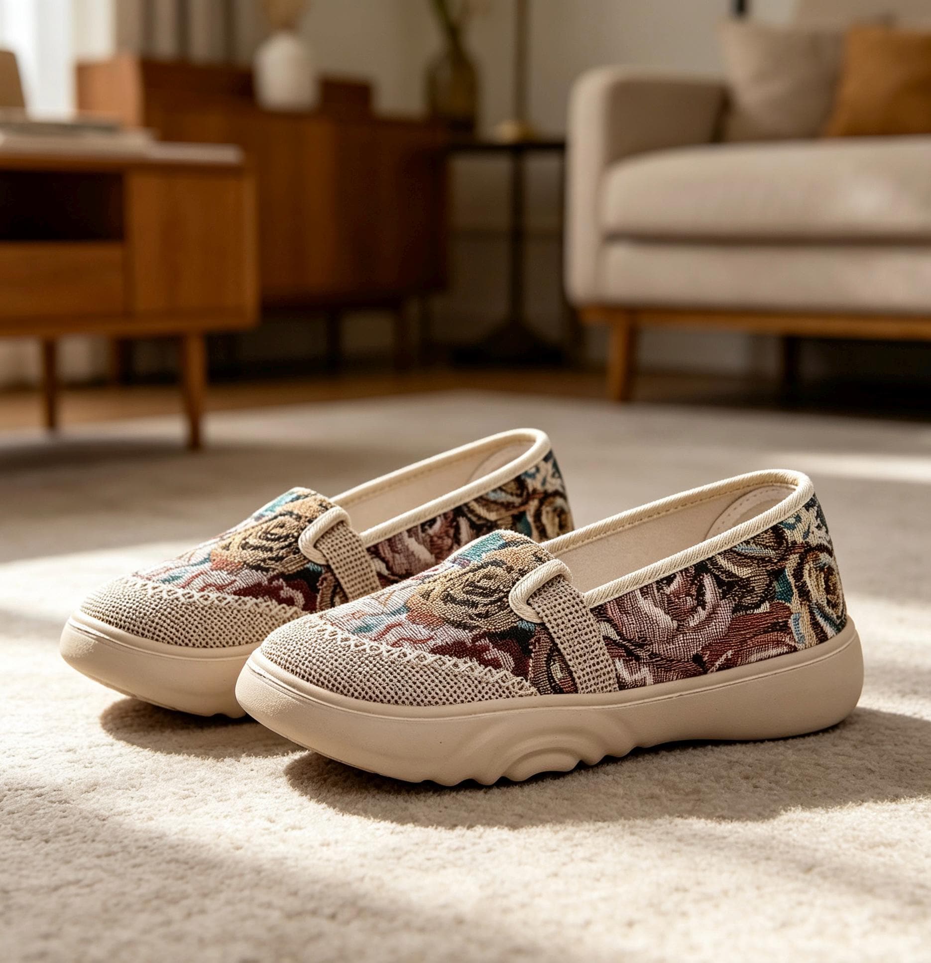 Handmade Bohemian Floral Patchwork Canvas Flats - Nepal Casual Slip On…