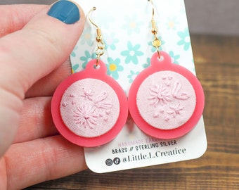 Pink Monochrome Embroidered Earrings