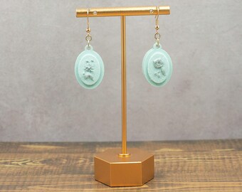 Mini Teal Monochrome Embroidered Earrings