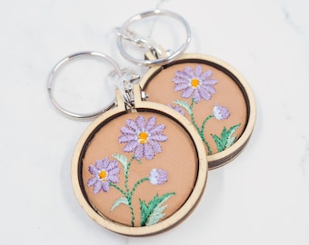 Embroidered Daisy Keychains