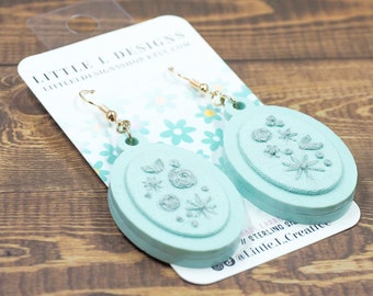 Teal Monochrome Embroidered Earrings