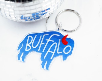 Buffalo NY Acrylic Keychain – Bills-Inspired Blue & Red Buffalo
