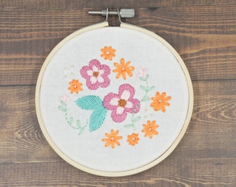 Spring Floral Embroidery Hoop, 4" hoop