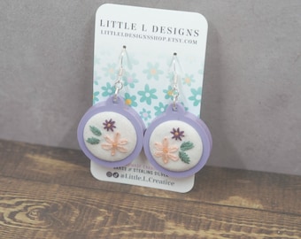 Purple Acrylic Floral Embroidered Earrings